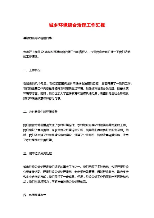 城乡环境综合治理工作汇报