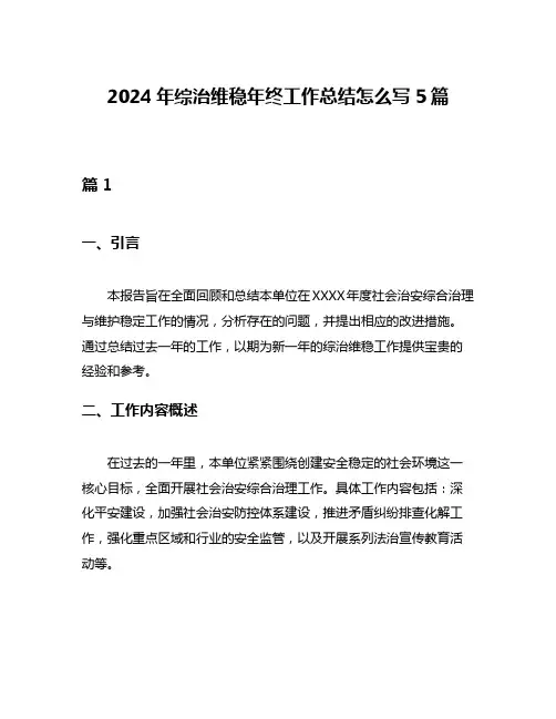 2024年综治维稳年终工作总结怎么写5篇