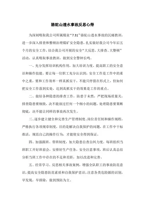 骆驼山透水事故反思心得