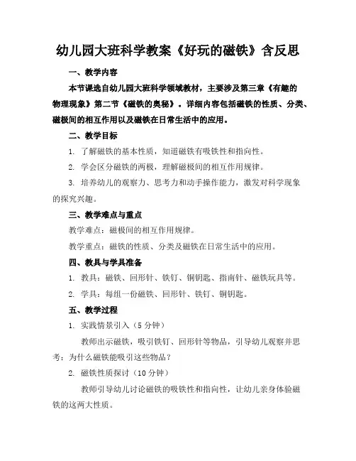 幼儿园大班科学教案《好玩的磁铁》含反思