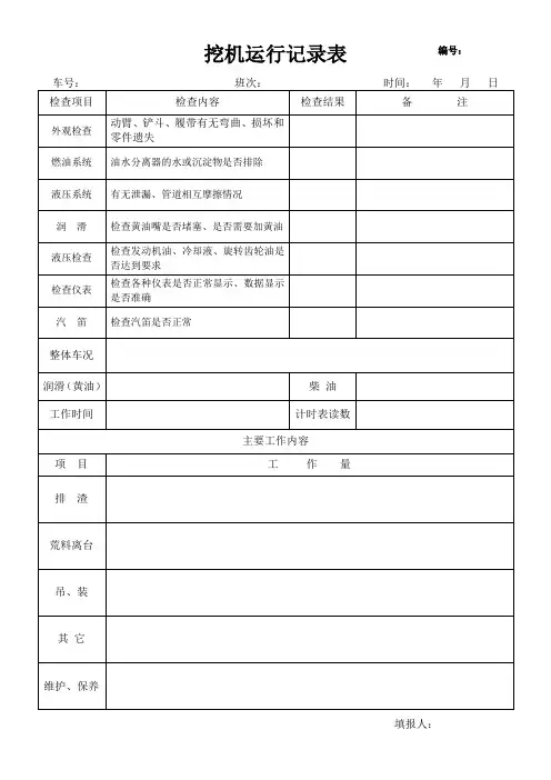 挖机运行记录表