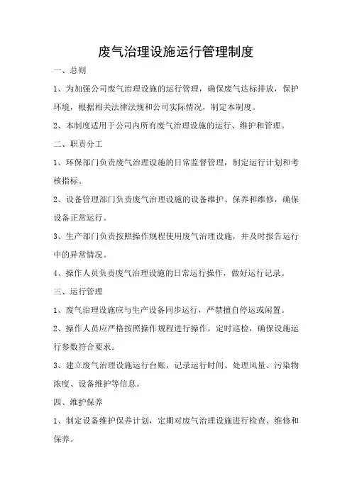 废气治理设施运行管理制度