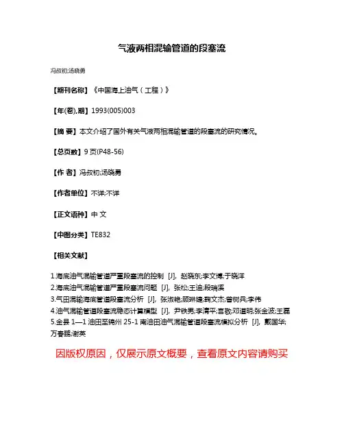 气液两相混输管道的段塞流