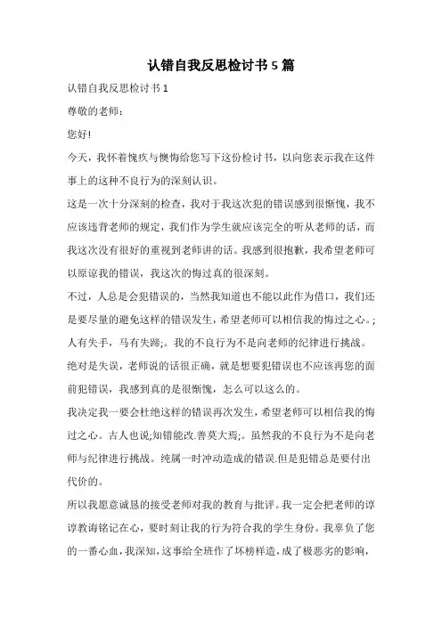 认错自我反思检讨书