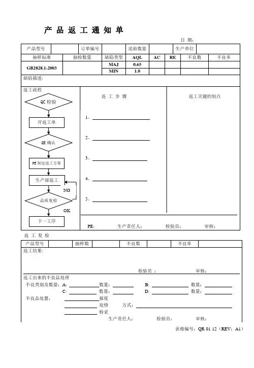 产品返工通知单