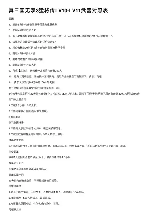 真三国无双3猛将传LV10-LV11武器对照表
