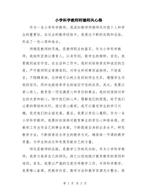 小学科学教师师德师风心得