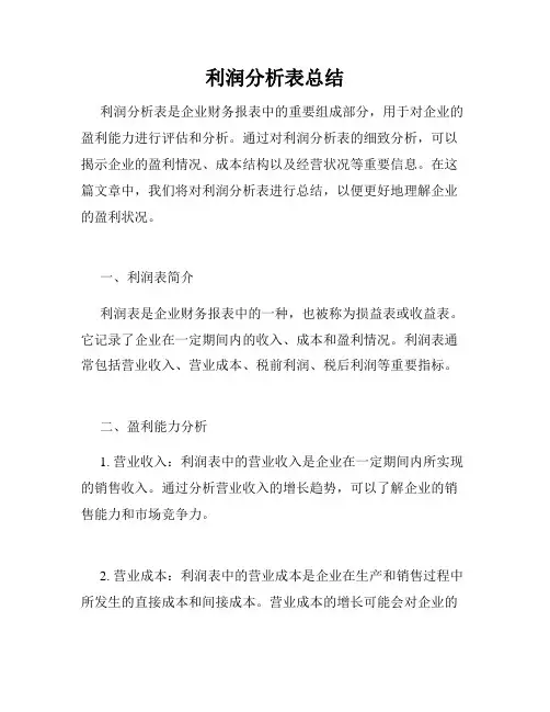 利润分析表总结