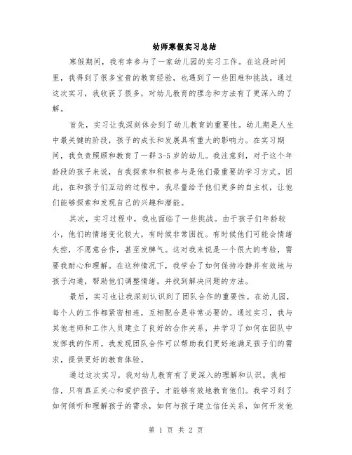 幼师寒假实习总结