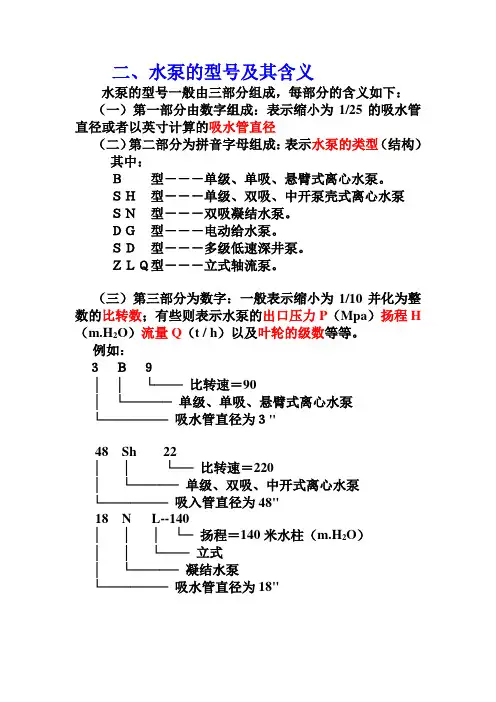水泵型号及其表示意义