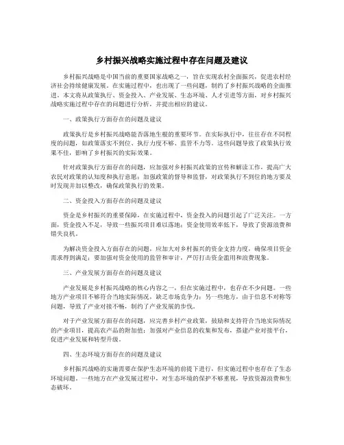 乡村振兴战略实施过程中存在问题及建议