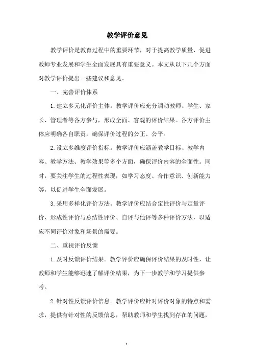 教学评价意见