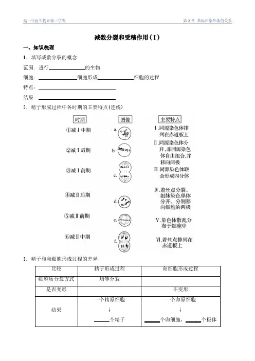 2.1减数分裂和受精作用导学案