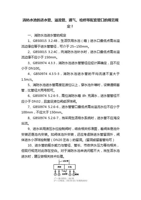 消防水池的进水管、溢流管、通气、检修等配套管口的规范规定！