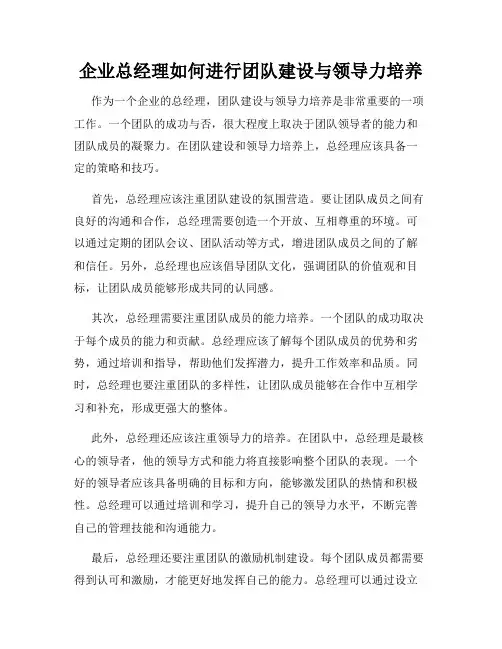 企业总经理如何进行团队建设与领导力培养