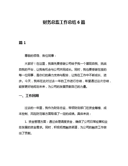 财务总监工作总结6篇