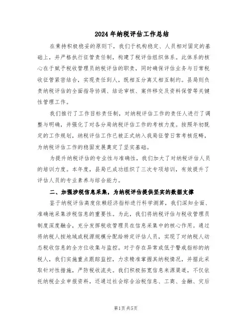 2024年纳税评估工作总结（二篇）