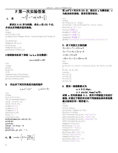 matlab上机习题详解试题答案