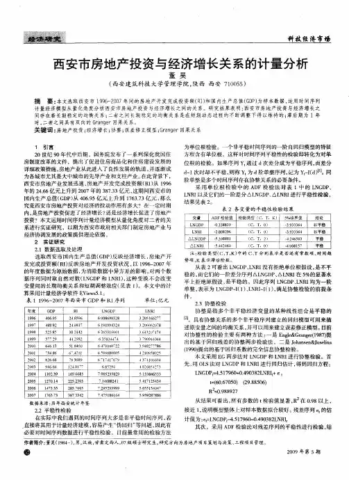 西安市房地产投资与经济增长关系的计量分析