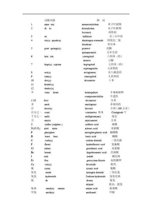 园艺专业英语词根词缀_______________________________例__词分析