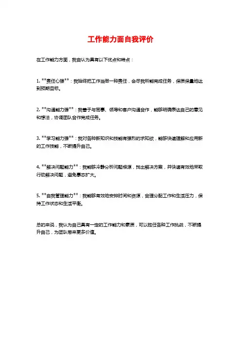 工作能力面自我评价