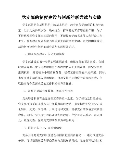 党支部的制度建设与创新的新尝试与实践