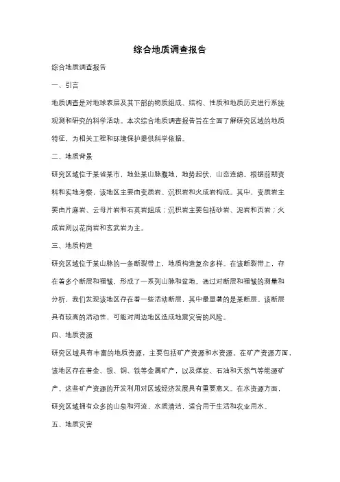 综合地质调查报告