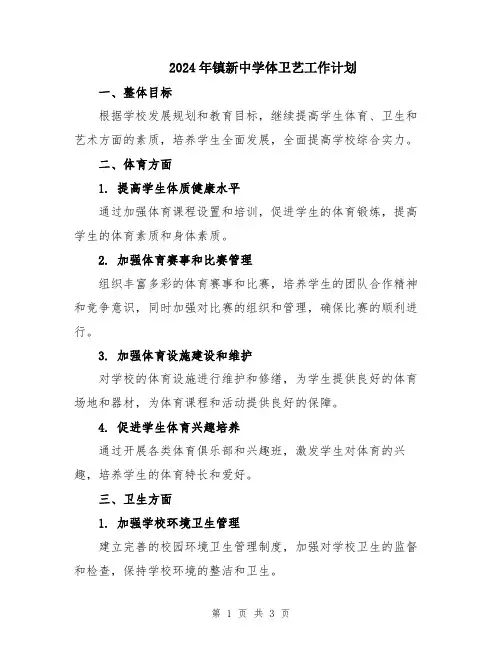 2024年镇新中学体卫艺工作计划