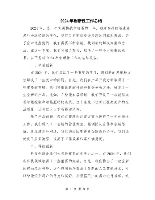 2024年创新性工作总结