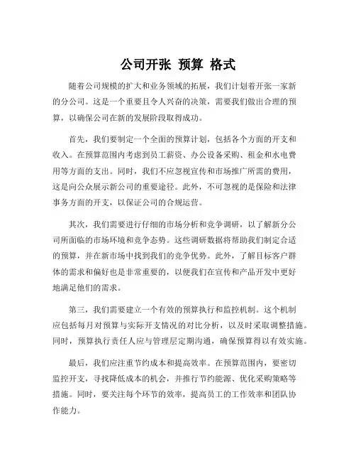 公司开张 预算 格式