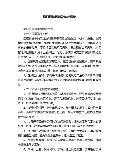 项目风险预测及防范措施