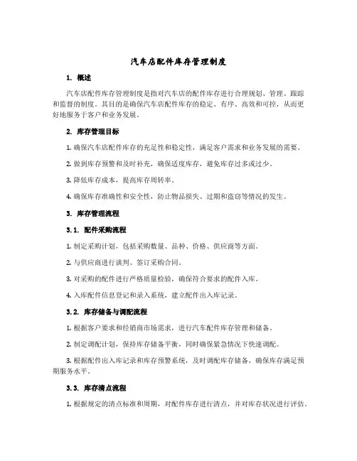 汽车店配件库存管理制度