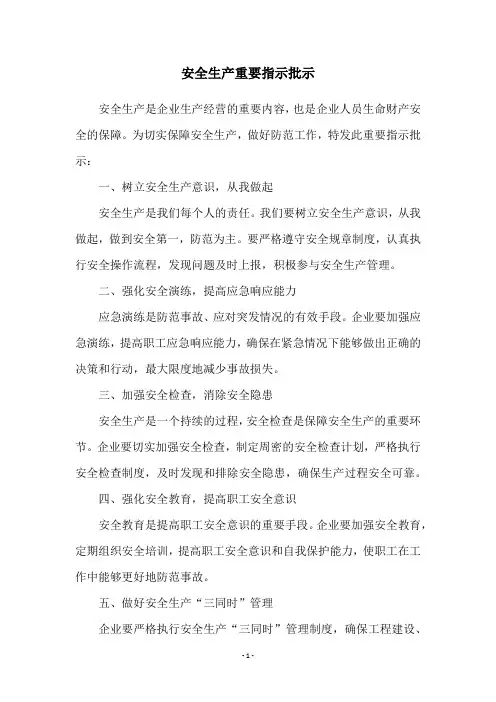 安全生产重要指示批示