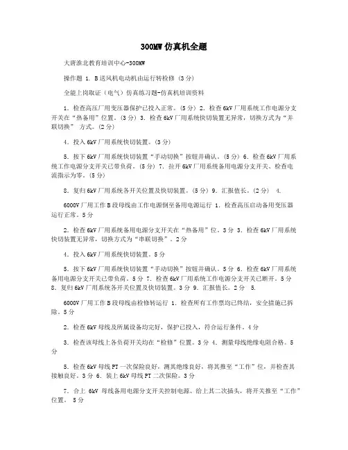 300MW仿真机全题