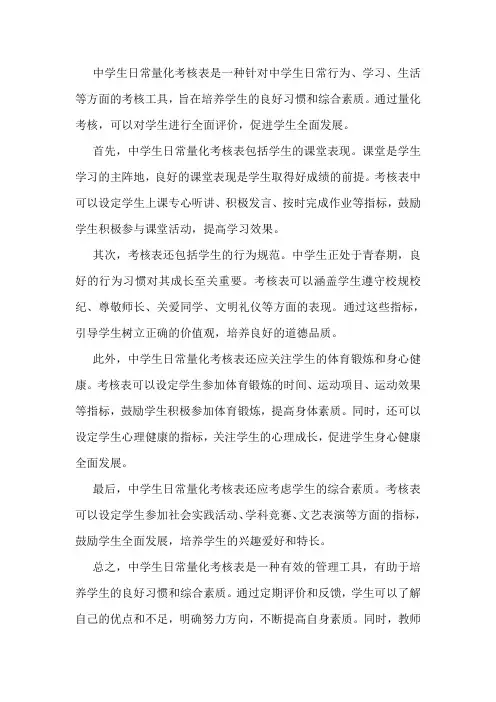 中学生日常量化考核表