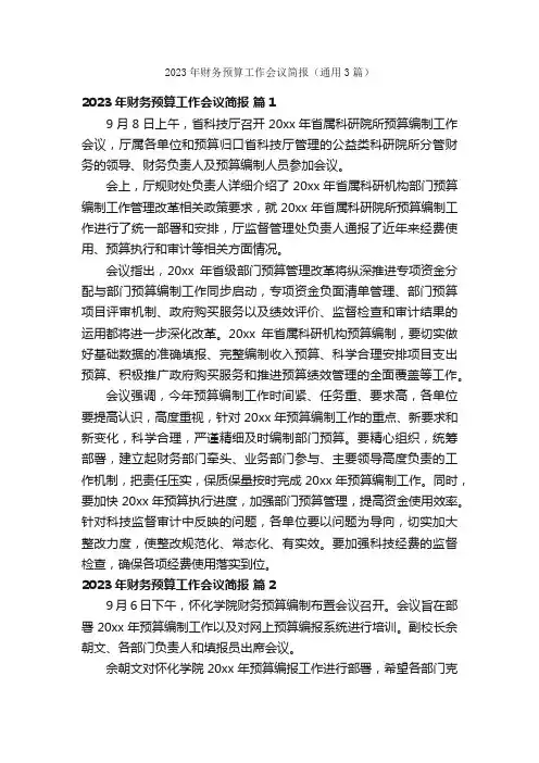 2023年财务预算工作会议简报（通用3篇）