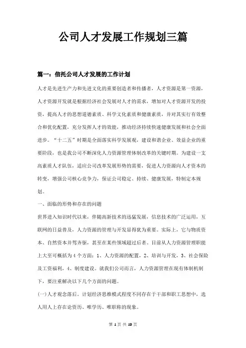 公司人才发展工作规划三篇