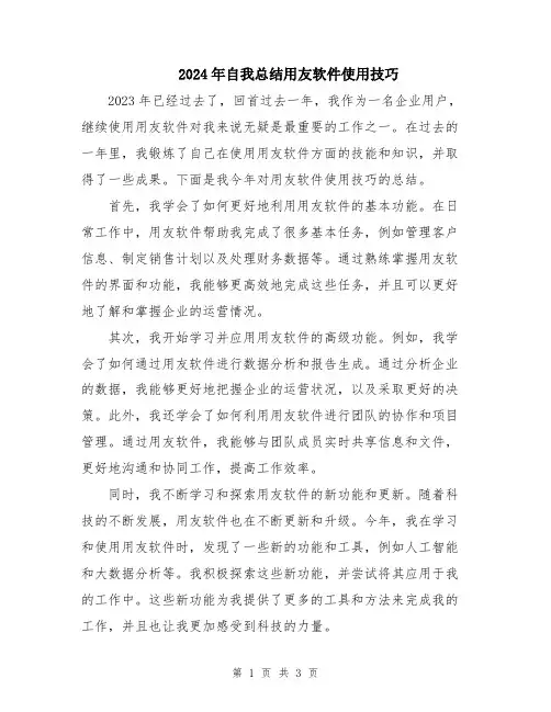 2024年自我总结用友软件使用技巧