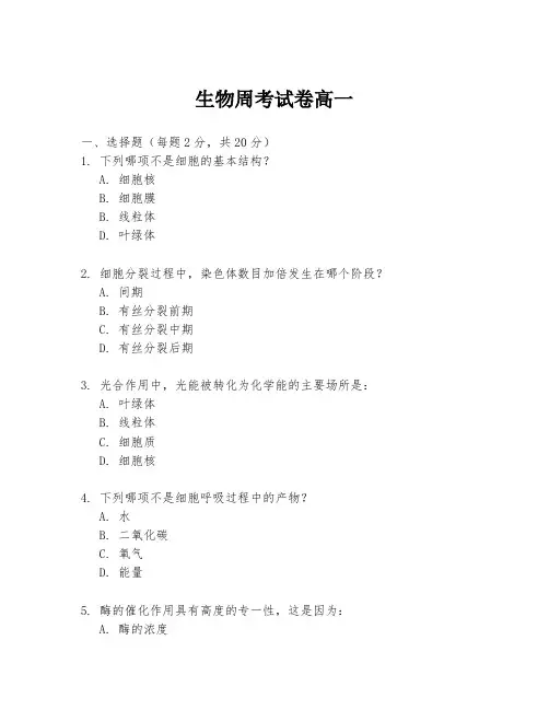 生物周考试卷高一