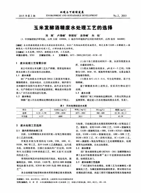 玉米发酵酒精废水处理工艺的选择