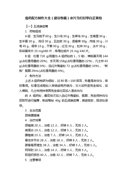 膏药配方制作大全（建议收藏）冰片当归甘草白芷黄柏