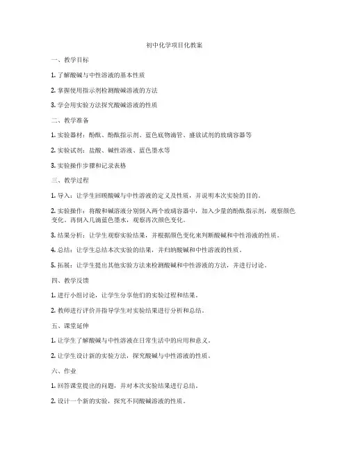 初中化学项目化教案
