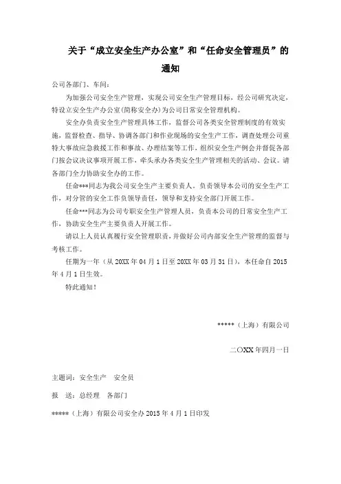关于设置“安全管理机构”和任命“安全管理人员”的通知