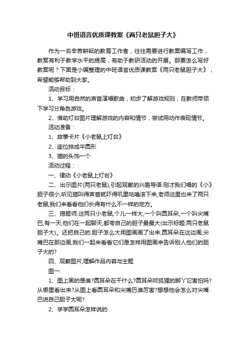 中班语言优质课教案《两只老鼠胆子大》