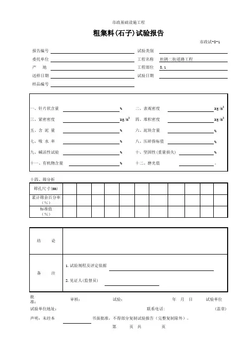 (市政试-8-1)粗集料(石子)试验报告