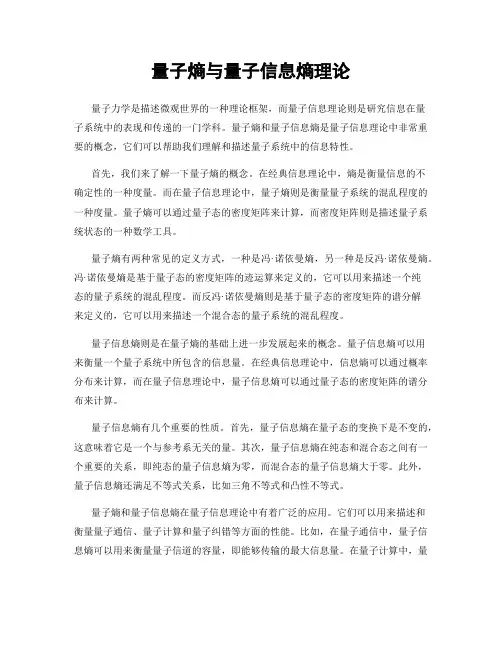 量子熵与量子信息熵理论