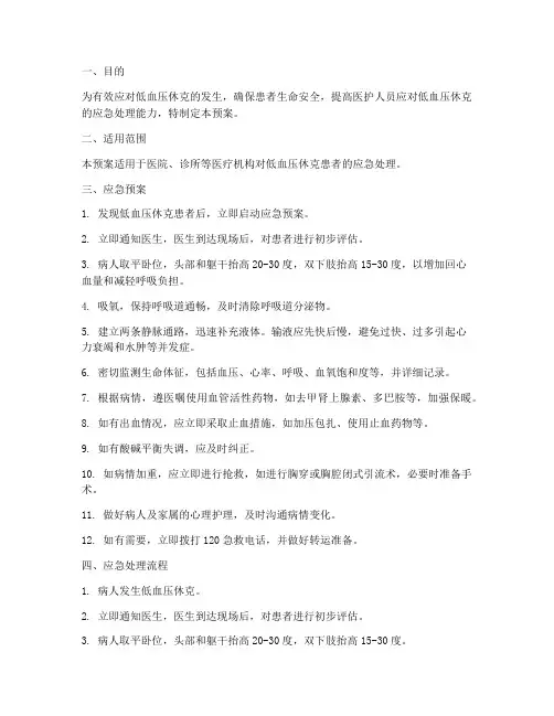 低血压休克应急预案