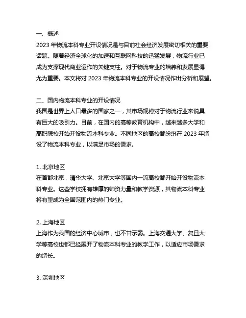 2023年物流本科专业开设情况