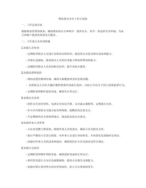 物业保安全年工作计划表