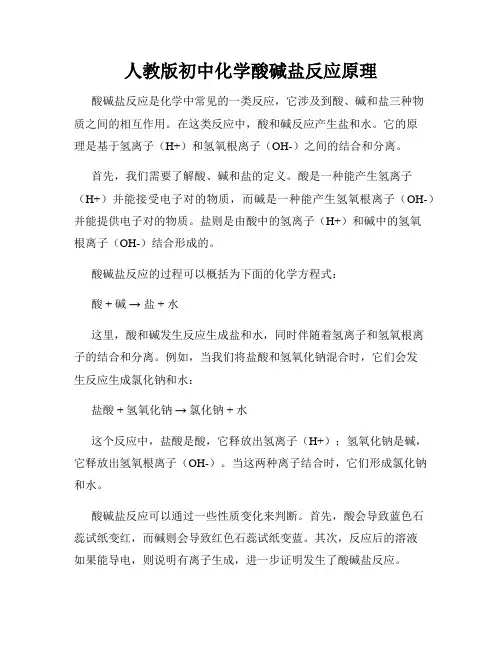 人教版初中化学酸碱盐反应原理